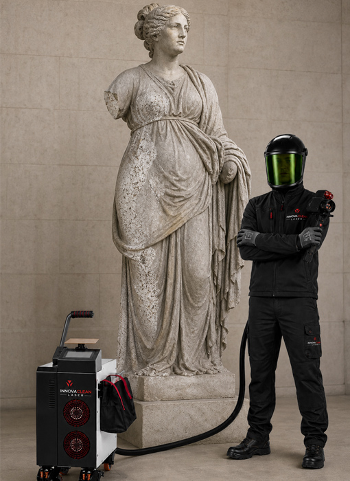 decapage-laser-statue Statue et opérateur laser